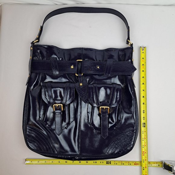 Victor Alfaro Patent Leather Purple Shoulder Bag Large Tote Style with Dust Bag - Picture 15 of 16